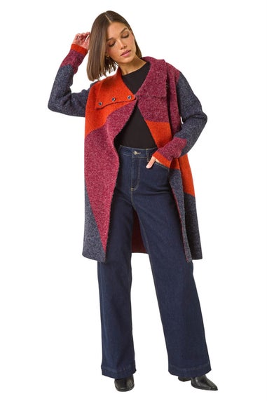 Roman Red Colour Block Button Collar Knit Cardigan