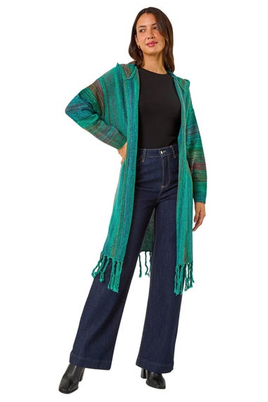 Roman Teal Hooded Knit Longline Cardigan