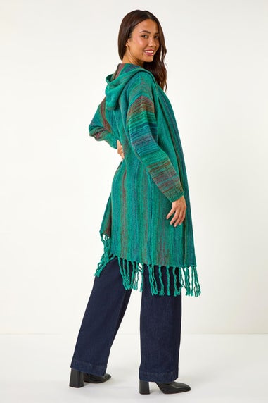 Roman Teal Hooded Knit Longline Cardigan