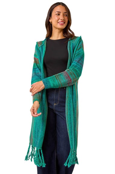 Roman Teal Hooded Knit Longline Cardigan