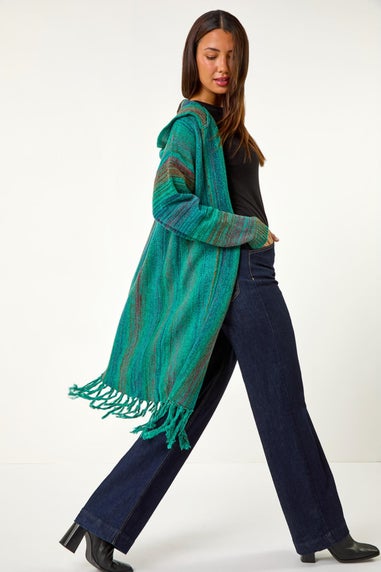 Roman Teal Hooded Knit Longline Cardigan