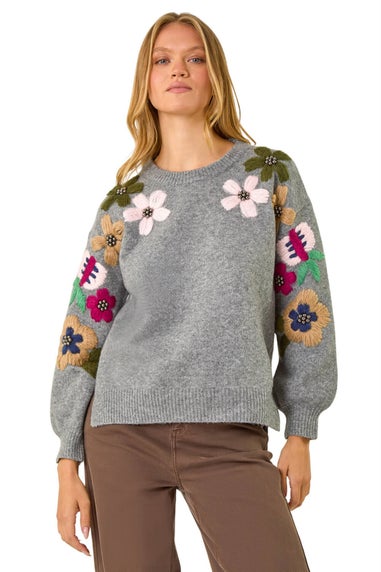 Roman Grey Floral Emellished Jumper