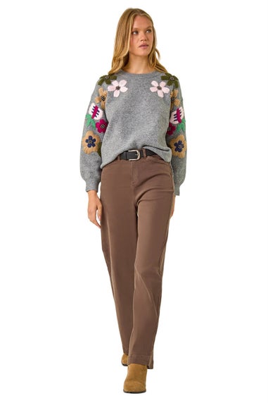 Roman Grey Floral Emellished Jumper