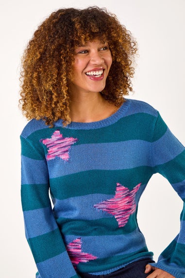 Roman Blue Star Stripe Crew Neck Knit Jumper