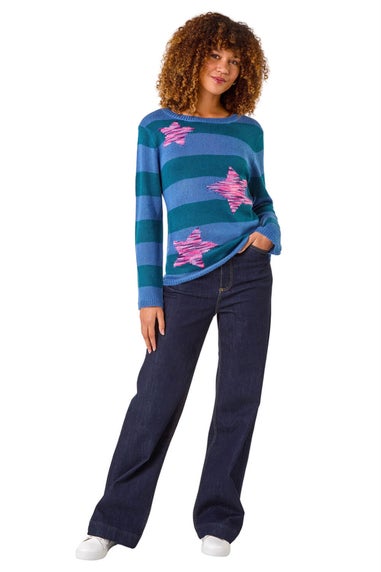 Roman Blue Star Stripe Crew Neck Knit Jumper