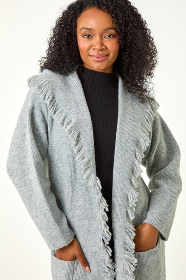 Roman Grey Petite Tassle Pocket Detail Cardigan