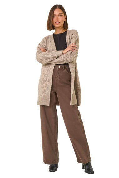 Roman Natural Cable Knit Longline Cardigan