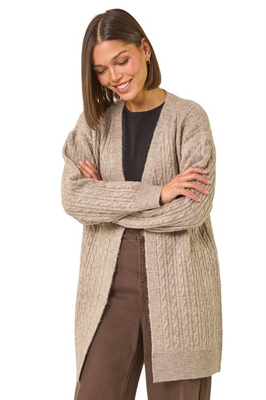 Roman Natural Cable Knit Longline Cardigan