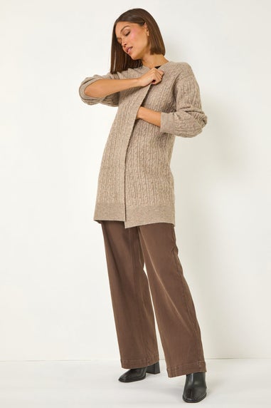 Roman Natural Cable Knit Longline Cardigan