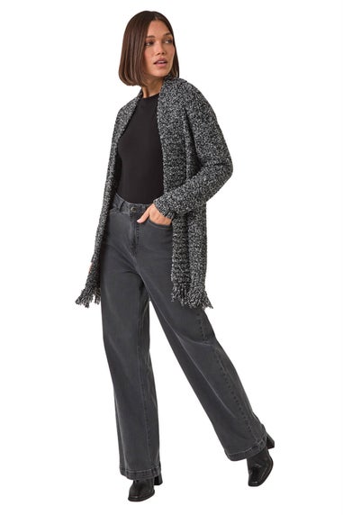 Roman Black Textured Fringe Cardigan