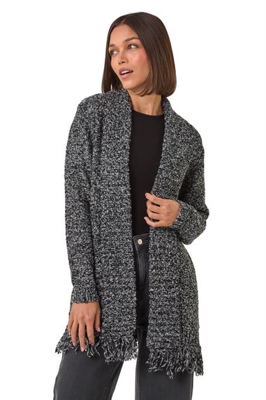 Roman Black Textured Fringe Cardigan