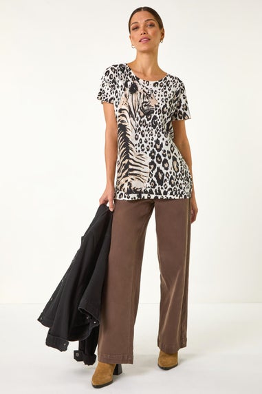 Roman Stone Animal Print Crew Neck Tee