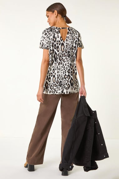 Roman Stone Animal Print Crew Neck Tee