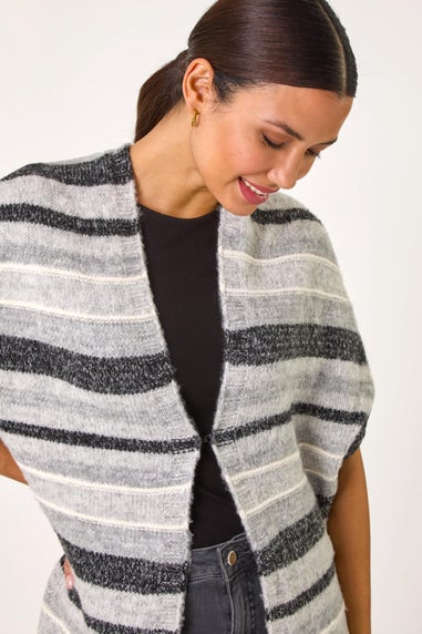 Roman Grey Striped Short Sleeve Knit Cardigan
