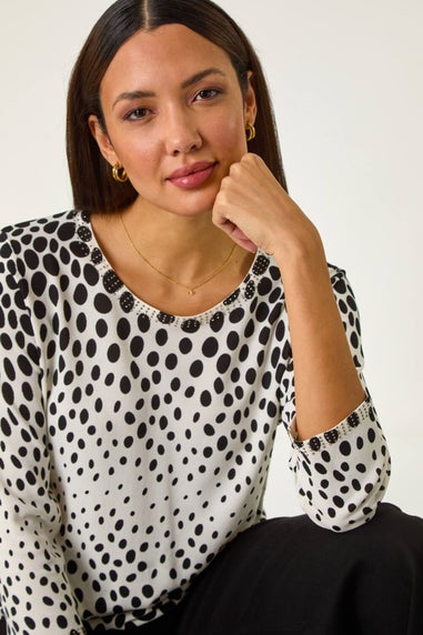 Roman Black Cascade Spot Print Knit Jumper
