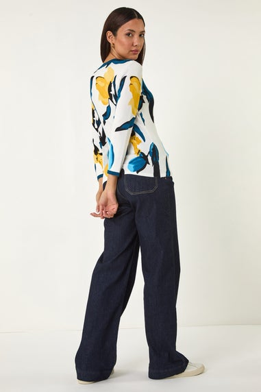Roman Yellow Floral Print Knit Jumper