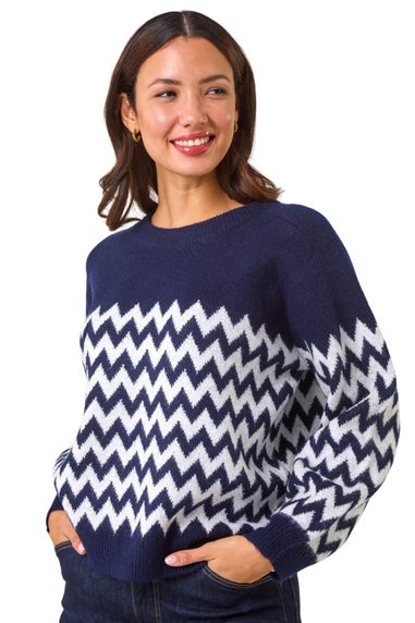 Roman Navy Zig Zag Knitted Jumper