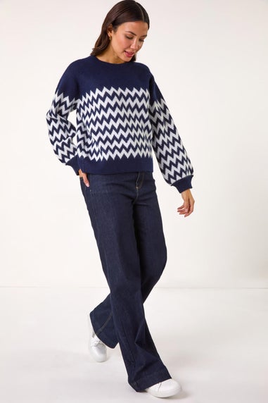 Roman Navy Zig Zag Knitted Jumper