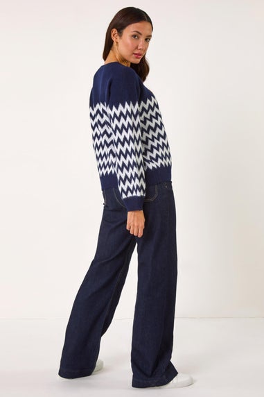 Roman Navy Zig Zag Knitted Jumper