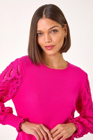 Roman Candy Pink Lace Sleeve Knit Jumper