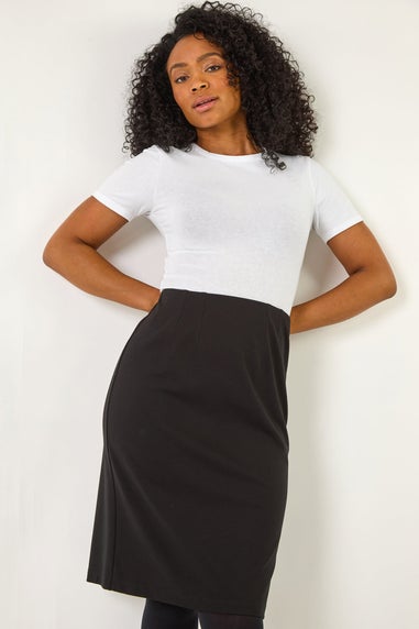 Roman Black Petite Stretch Pencil Skirt