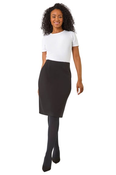 Roman Black Petite Stretch Pencil Skirt