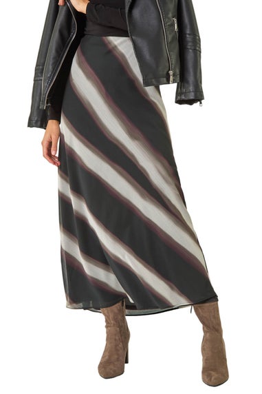 Roman Black Abstract Print A-line Midi Skirt