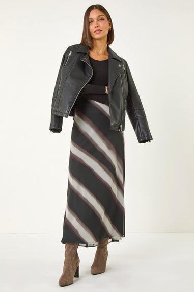 Roman Black Abstract Print A-line Midi Skirt