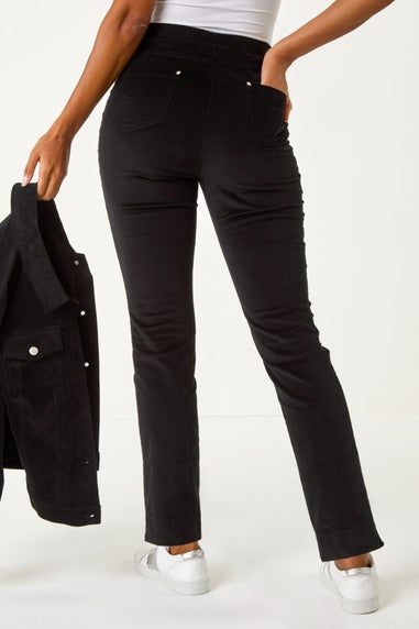 Roman Black Corduroy Straight Stretch Jean Trouser