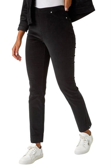 Roman Black Corduroy Straight Stretch Jean Trouser