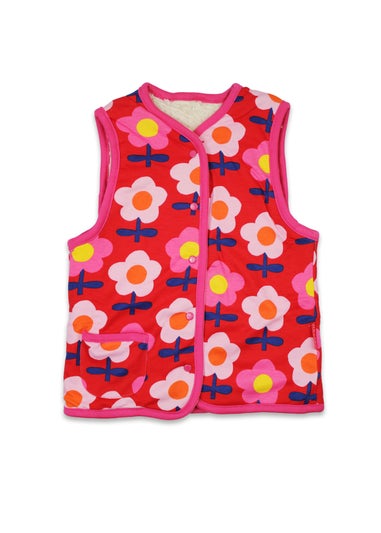 Toby Tiger Organic Pink Flower Print Reversible Gilet (12  months - 8 years)