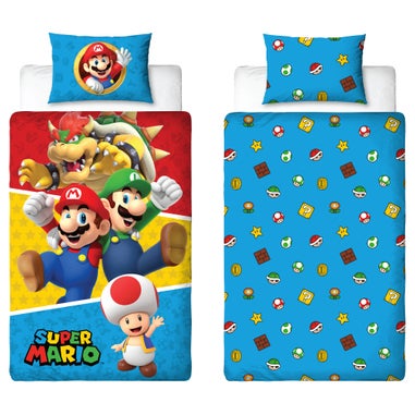 Nintendo Blue Splitter Polycotton Duvet Set