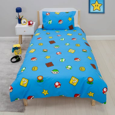 Nintendo Blue Splitter Polycotton Duvet Set