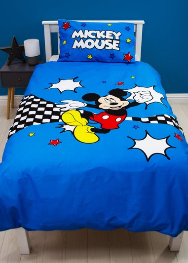 Disney Blue Mickey Mouse Checkerboard Polycotton Duvet Set