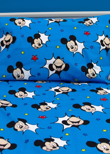 Disney Blue Mickey Mouse Checkerboard Polycotton Duvet Set