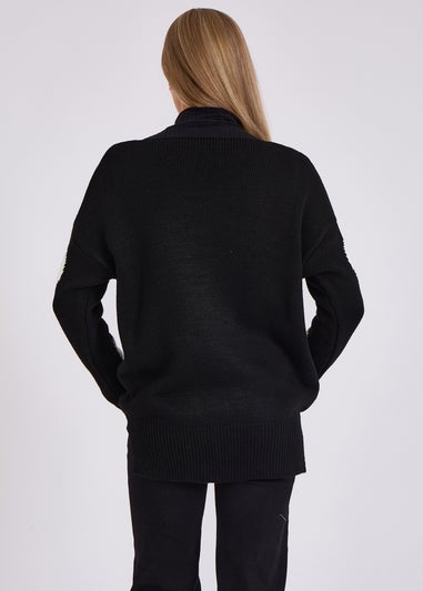 Gini London Black V Neck Oversized Heart Knit Jumper