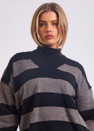 Gini London Grey Wide Stripe Oversized Jumper