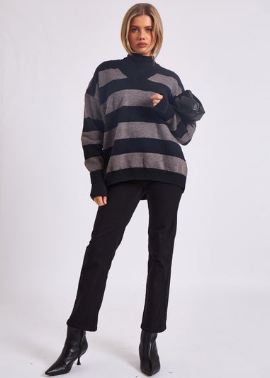 Gini London Grey Wide Stripe Oversized Jumper