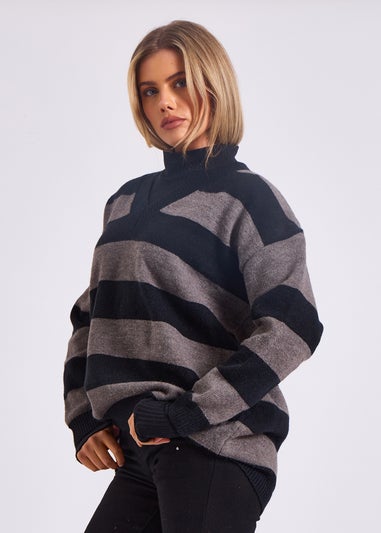 Gini London Grey Wide Stripe Oversized Jumper