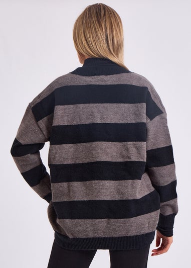 Gini London Grey Wide Stripe Oversized Jumper