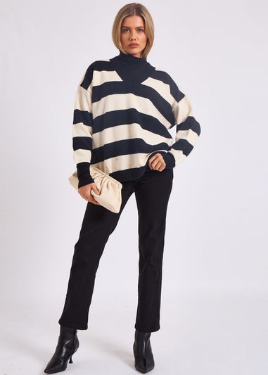 Gini London White Wide Stripe Oversized Jumper