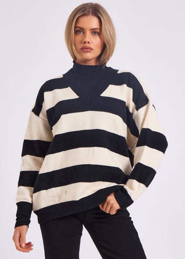 Gini London White Wide Stripe Oversized Jumper