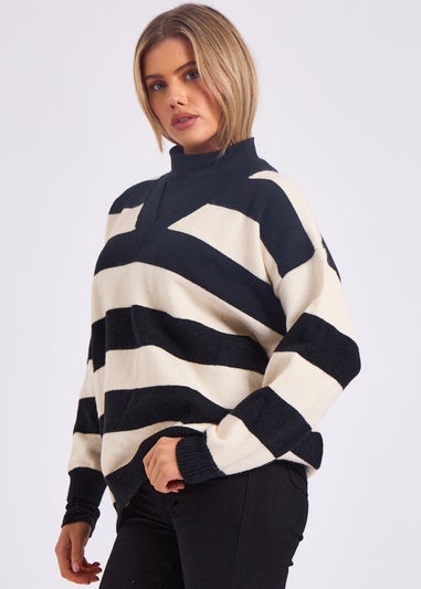 Gini London White Wide Stripe Oversized Jumper