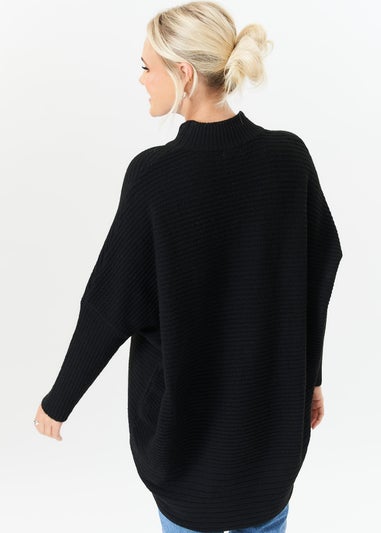 Gini London Black Chunky Knit High Neck Oversized Jumper