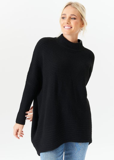 Gini London Black Chunky Knit High Neck Oversized Jumper