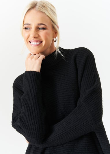 Gini London Black Chunky Knit High Neck Oversized Jumper