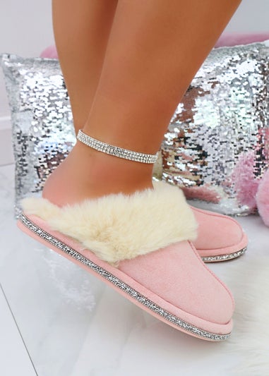 Love Lemonade Pink Crystal Trim Cosy Slippers