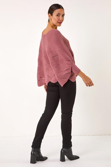 Roman Pink Pointelle Detail Knit Poncho