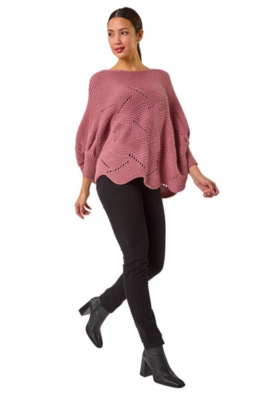 Roman Pink Pointelle Detail Knit Poncho