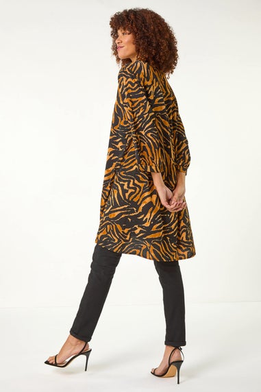 Roman Tan Animal Print V-Neck Longline Blouse